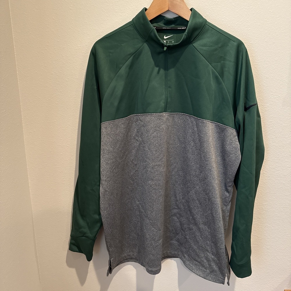 Nike Therma Fit 1/4‎ Zip Golf Top Fleece Green Gray Mens Size XL